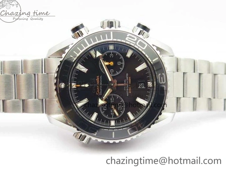 0511 Planet Ocean Master Chrono SS OM 1:1 Best Edition Black Dial On SS Bracelet A9900 V Fashionable 8113